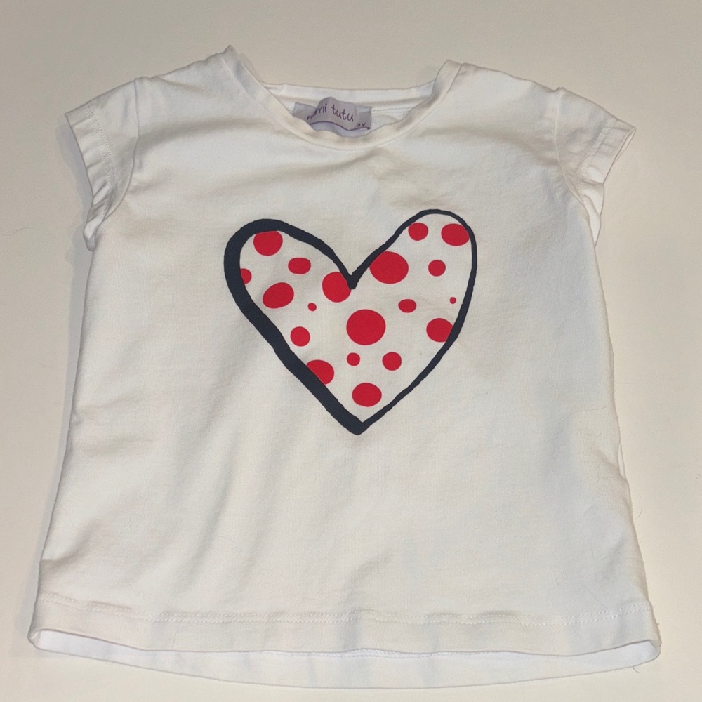 Kids White Tee with Red Polka Dot Heart by